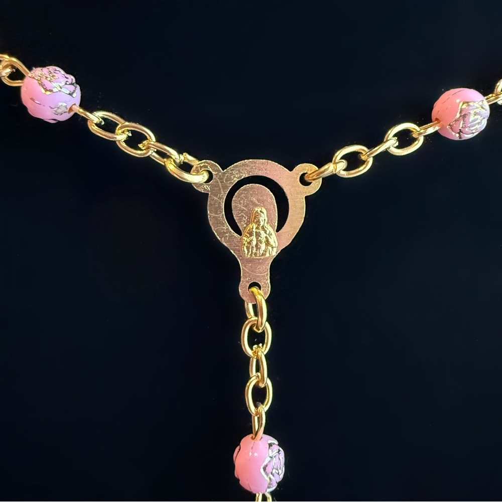 Handmade Pink Acrylic Crystal Catholic Prayer Rosary - Picture 3 of 5